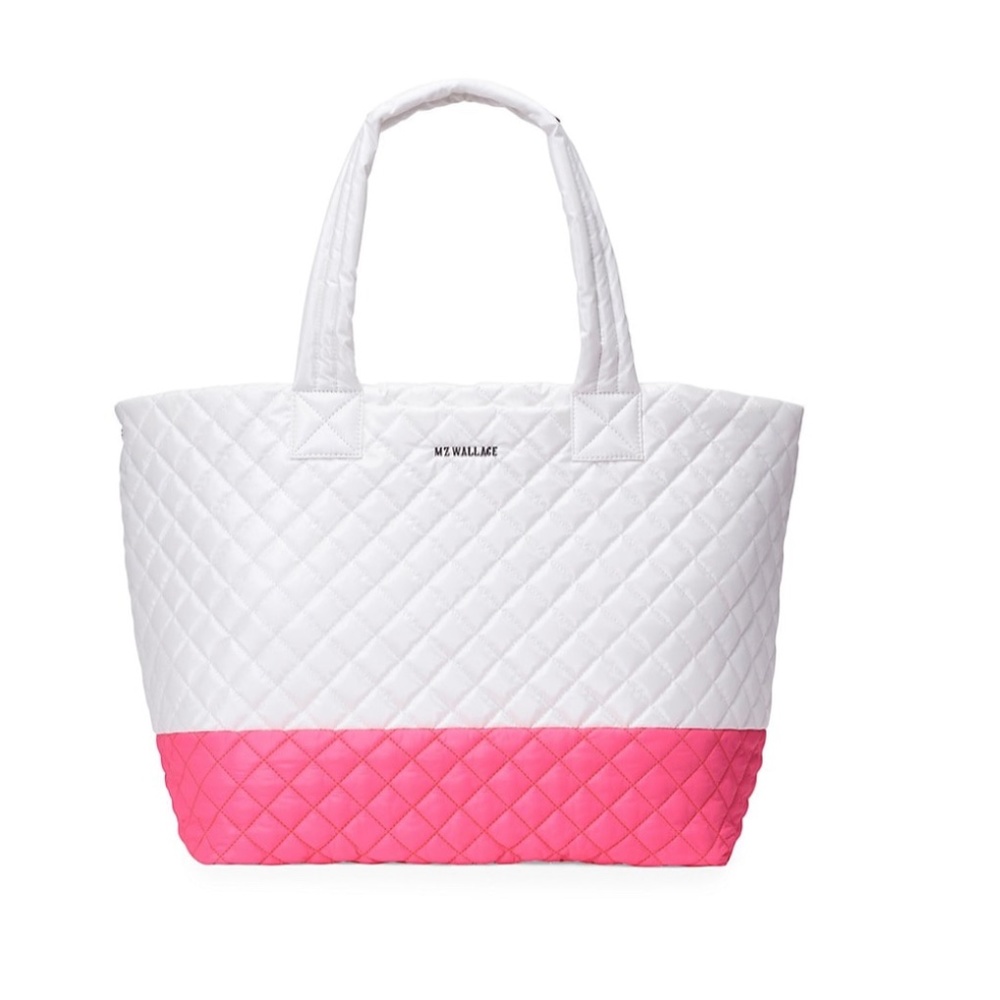 MZ Wallace Large Metro Quilted Nylon Tote Deluxe(Pink/White)